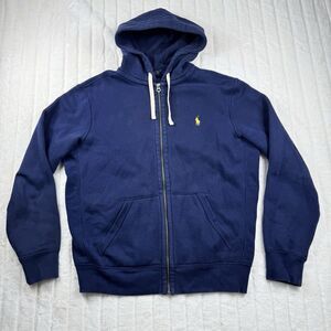 Polo Ralph Lauren Full Zip Hoodie Men's M Blue Yellow Pony Reverse Weave Style